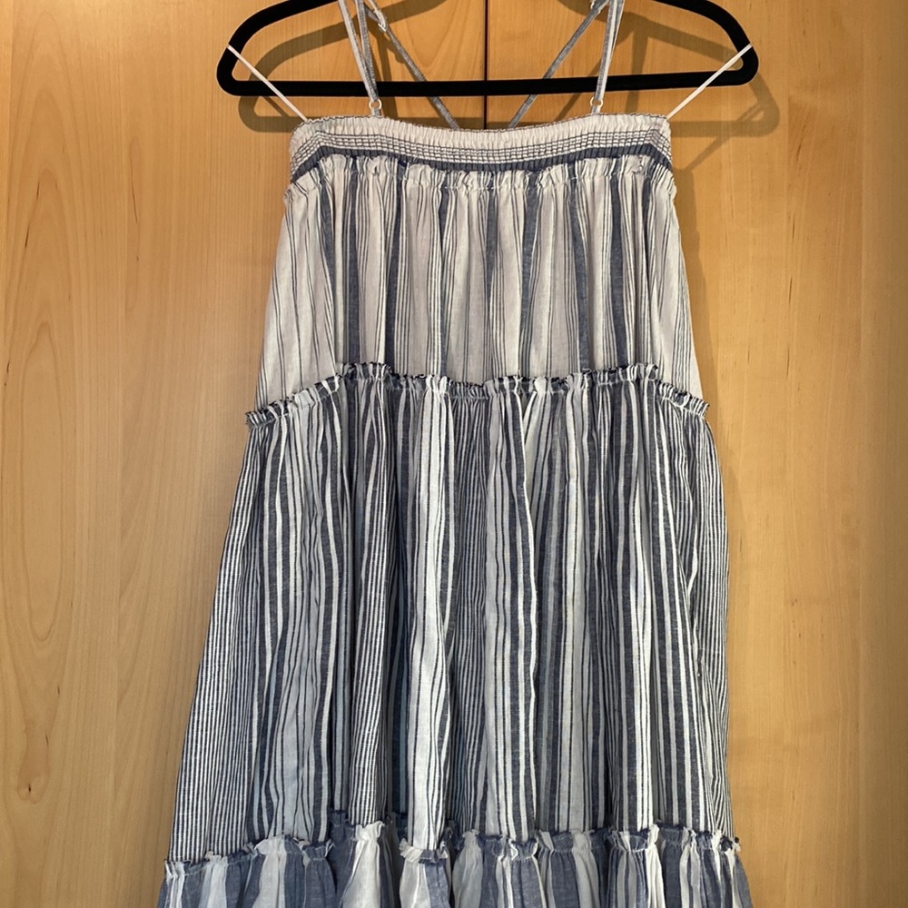 J. Crew Chambray Cover Up Tiered Dress in Blue Striped Chambray size S - Picture 5 of 8